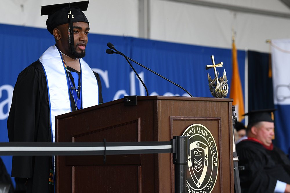 Cullen Roper of Newburgh, vice president of the Student Athletic Advisory Committee, urged his fellow seniors to become “welcoming and caring human beings.”